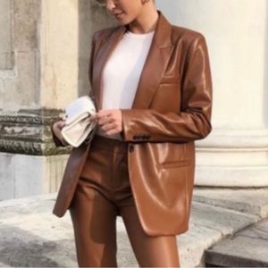 Brown pleather blazer from Zara